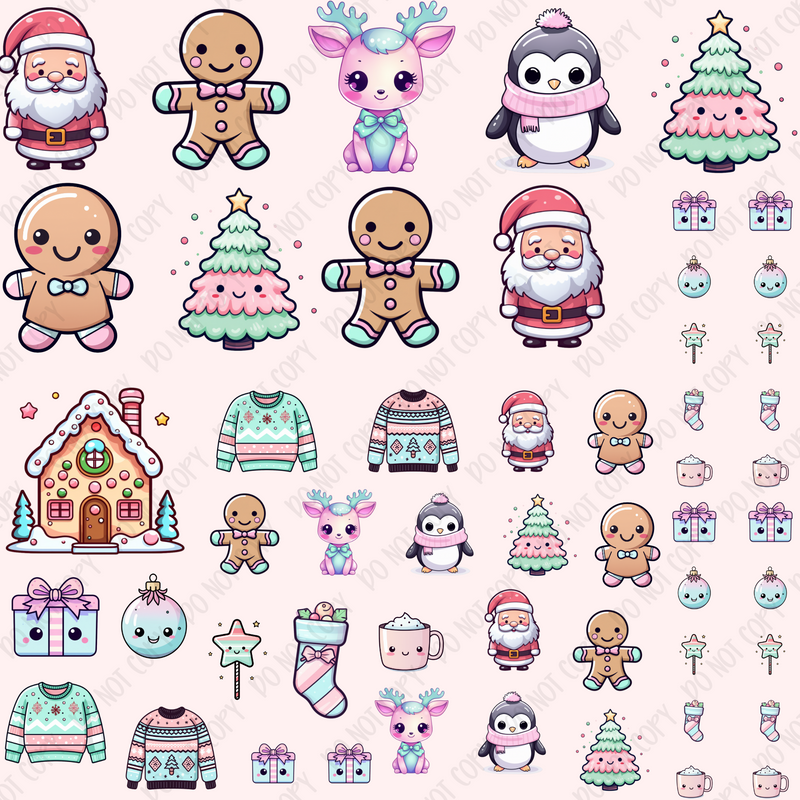 Pastel Christmas Decor Element Sheet UV DTF