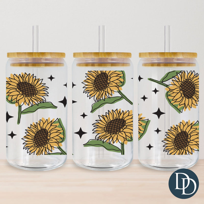 Sunflower Doodles UV DTF Cup Wrap