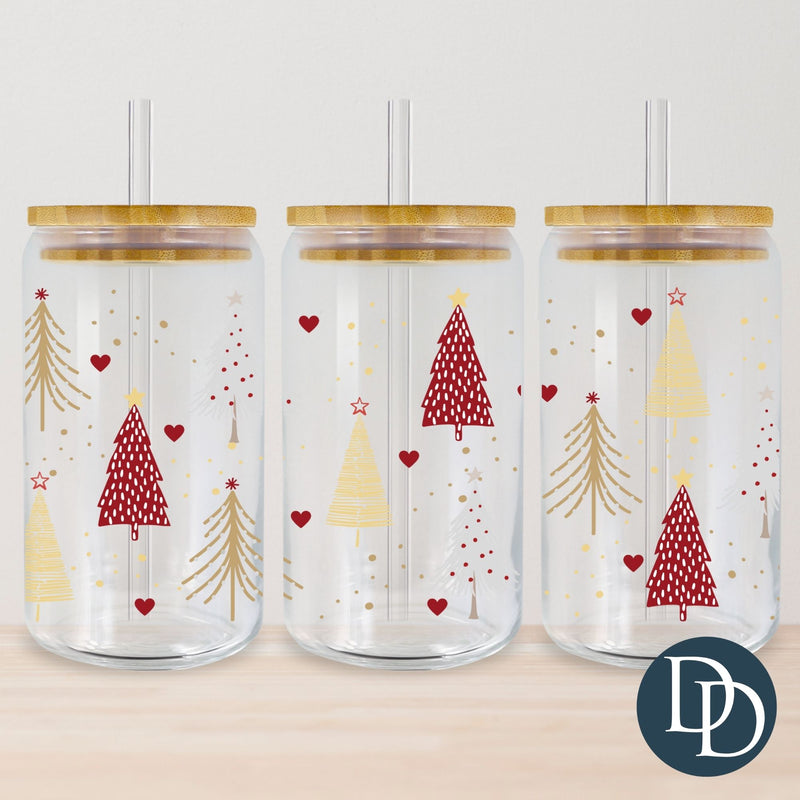 Red And Gold Christmas Trees *UV DTF Cup Wrap*