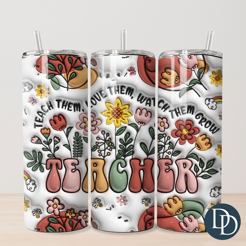 3D Floral Teacher Tumbler Print  *Sublimation Print Transfer*