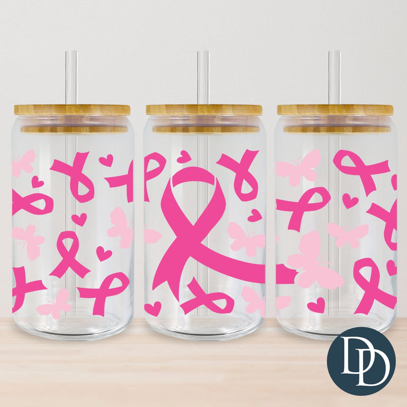 Pink Ribbon Butterflies UV DTF Cup Wrap