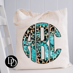 Customizable Turquoise & Leopard Monogram  *DTF Transfer*