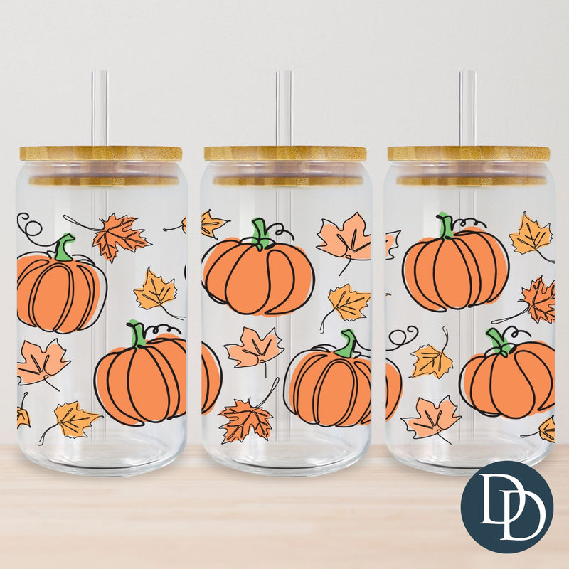 Doodle Leaves And Pumpkins UV DTF Cup Wrap