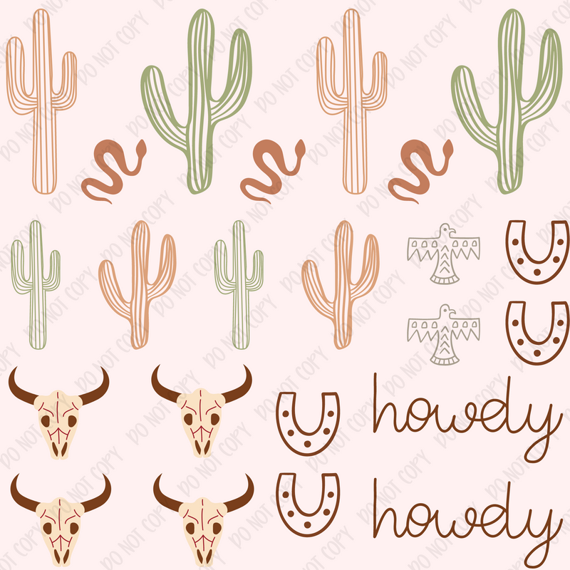 Boho Cactus Howdy Element Sheet UV DTF