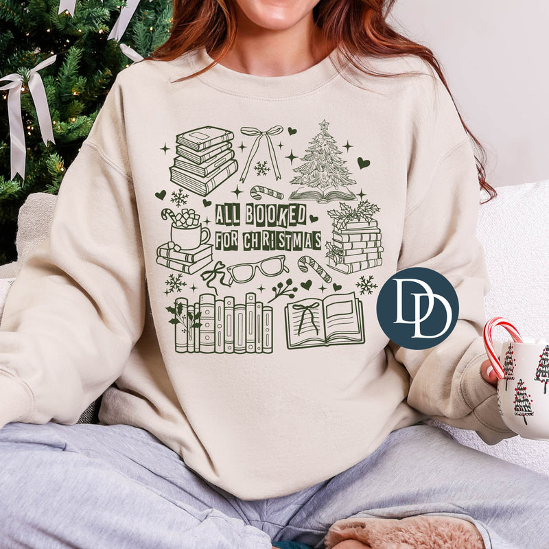 All Booked For Christmas Collage (Hunter Green Ink) *Screen Print Transfer*