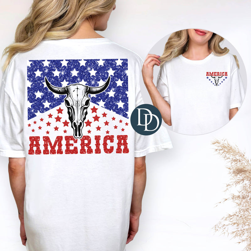 America Faux Sparkle Patriotic Bull Head *DTF Transfer*