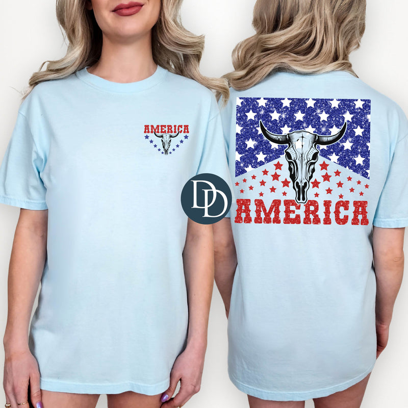 America Faux Sparkle Patriotic Bull Head *DTF Transfer*