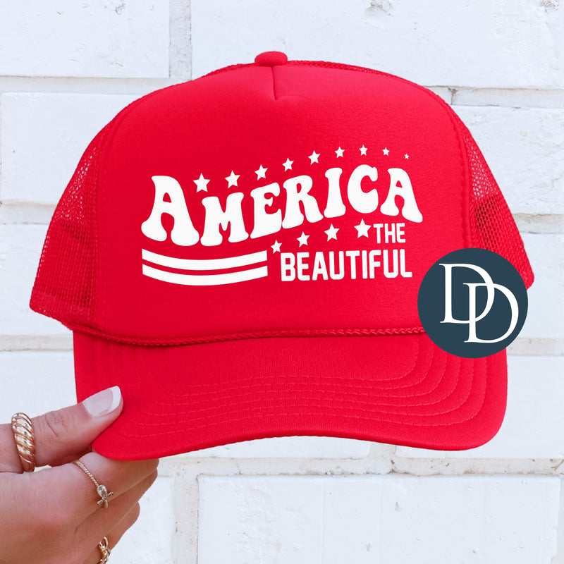 America the Beautiful Wavy Stars with Hat/Pocket Print (White Ink) *Screen Print Transfer*
