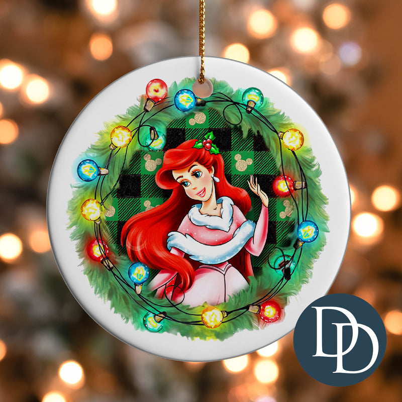 Ariel Plaid Christmas Light Wreath *UV DTF Ornament Decal*