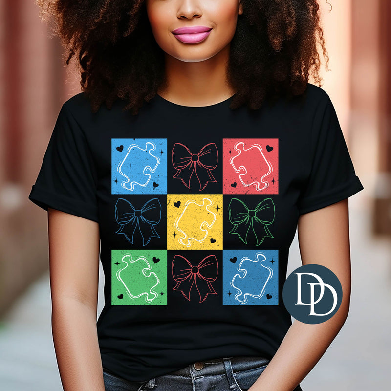 Autism Awareness Puzzle Bow Blocks *DTF Transfer*