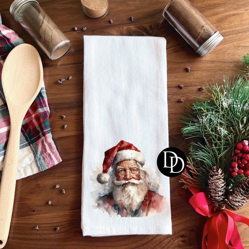 Vintage Watercolor Santa Face *DTF Tea Towel Transfer*