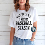 BS Baseball Season Distressed (Black Ink) *Screen Print Transfer*