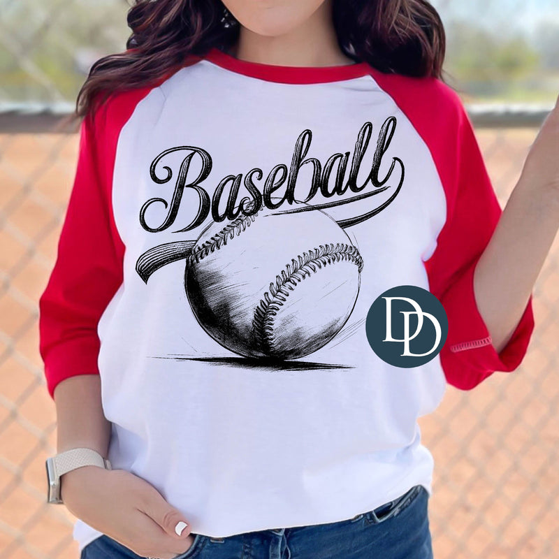 Baseball Sketch (Black Ink) *Screen Print Transfer*