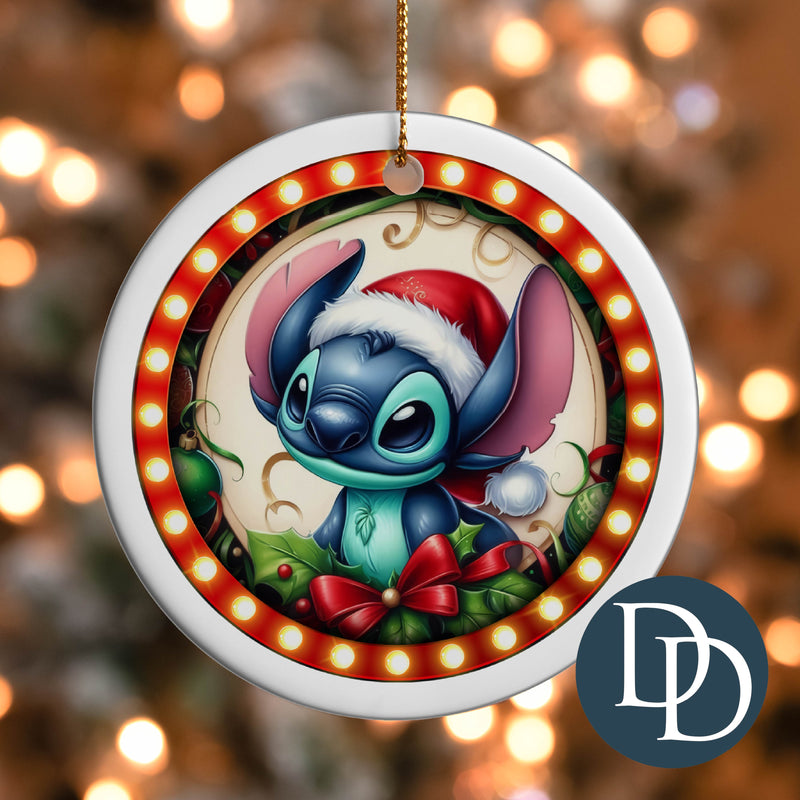 Blue Alien Christmas Marquee Lights *UV DTF Ornament Decal*