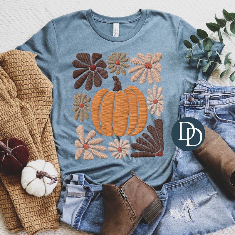 Boho Floral Pumpkin Faux Embroidery *DTF Transfer*