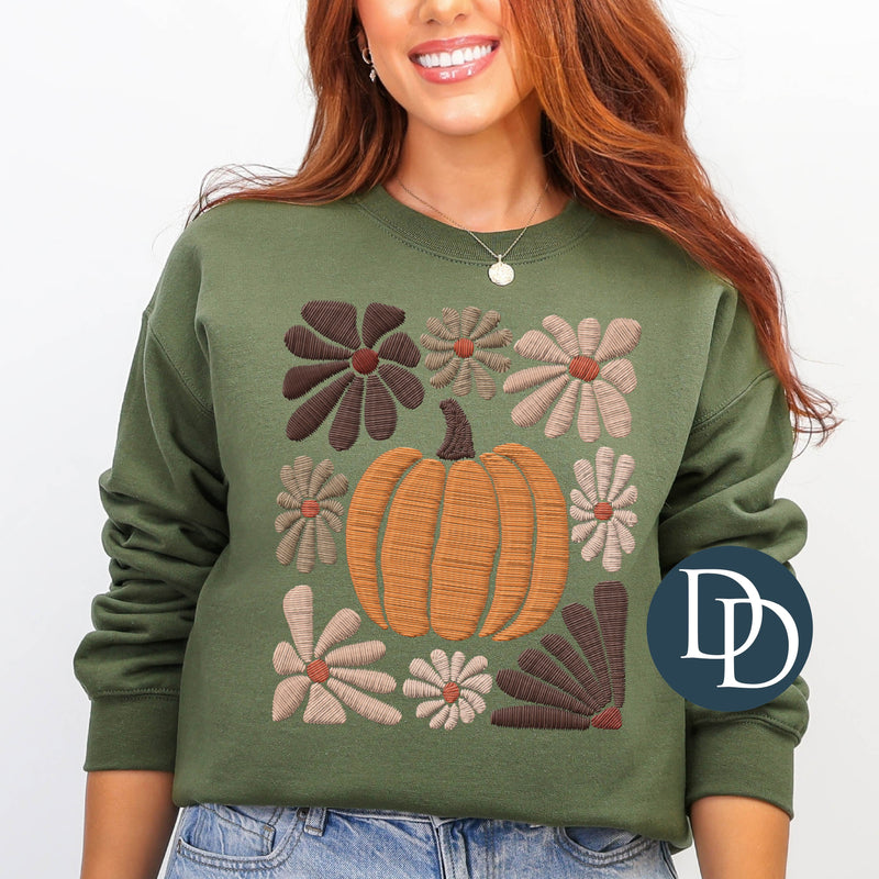 Boho Floral Pumpkin Faux Embroidery *DTF Transfer*
