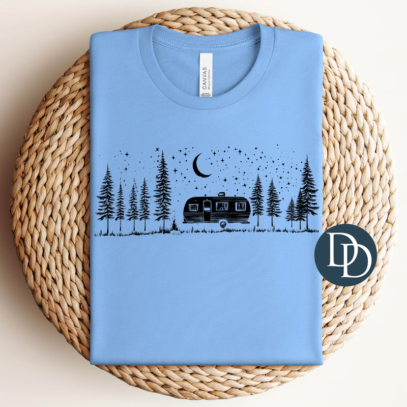Camping Camper Night Sketch (Black Ink) *Screen Print Transfer*
