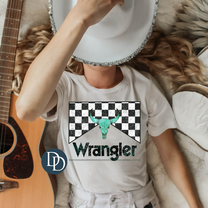 Checker And Turquoise Cow Skull *DTF Transfer*