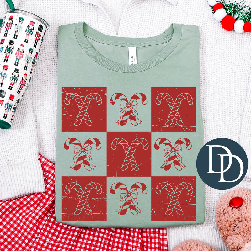 Checkered Candy Canes (Red Ink) *Screen Print Transfer*