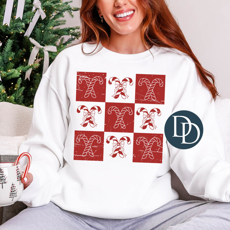 Checkered Candy Canes (Red Ink) *Screen Print Transfer*