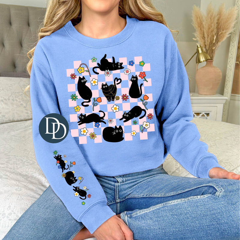 Checkered Cat Collage With Sleeve Accent *DTF Transfer*