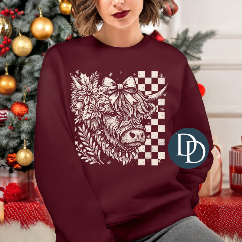 Checkered Christmas Highland Cow *DTF Transfer*