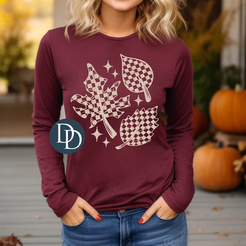 Checkered Fall Leaves (Light Tan Ink) *Screen Print Transfer*