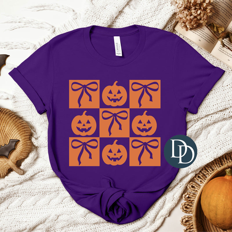 Checkered Jack-O-Lantern Bows (Bright Orange Ink) *Screen Print Transfer*