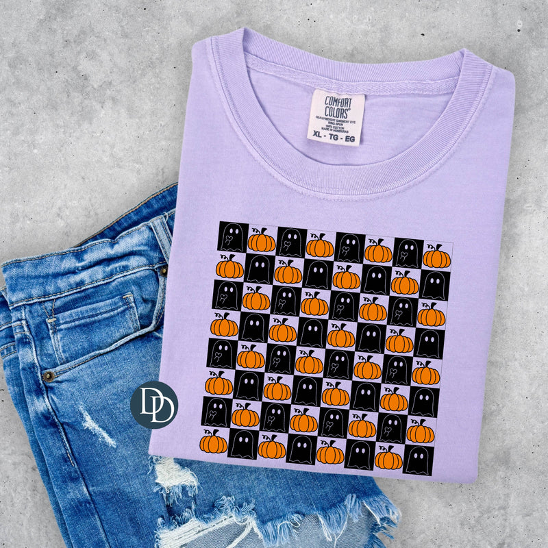 Checkered Pumpkins And Ghosts *DTF Transfer*