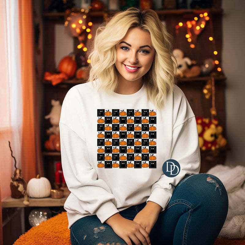 Checkered Pumpkins And Ghosts *DTF Transfer*