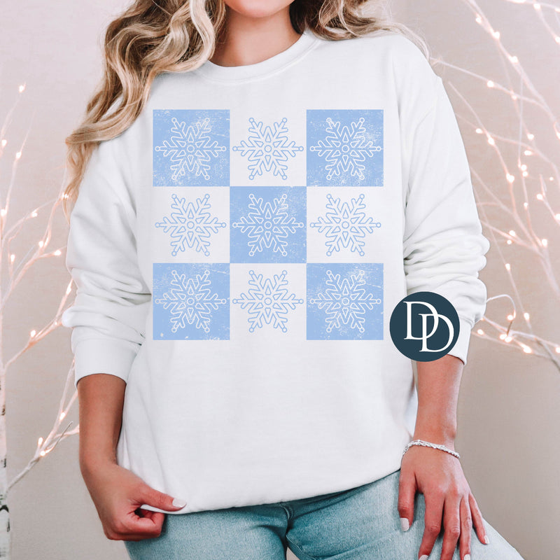 Checkered Snowflakes (Light Blue Ink) *Screen Print Transfer*