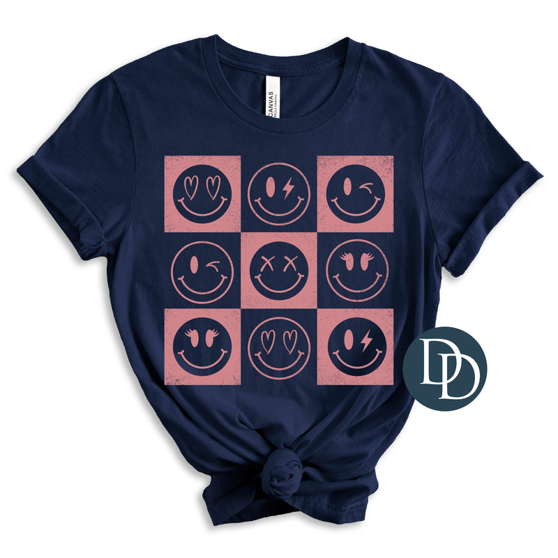 OVERSIZED Checkered Variety Smile Face (Dusty Rose Ink) *Screen Print Transfer*