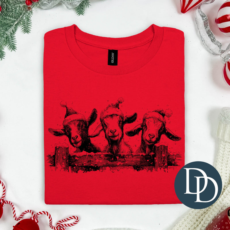 Christmas Goat Trio (Black Ink) *Screen Print Transfer*