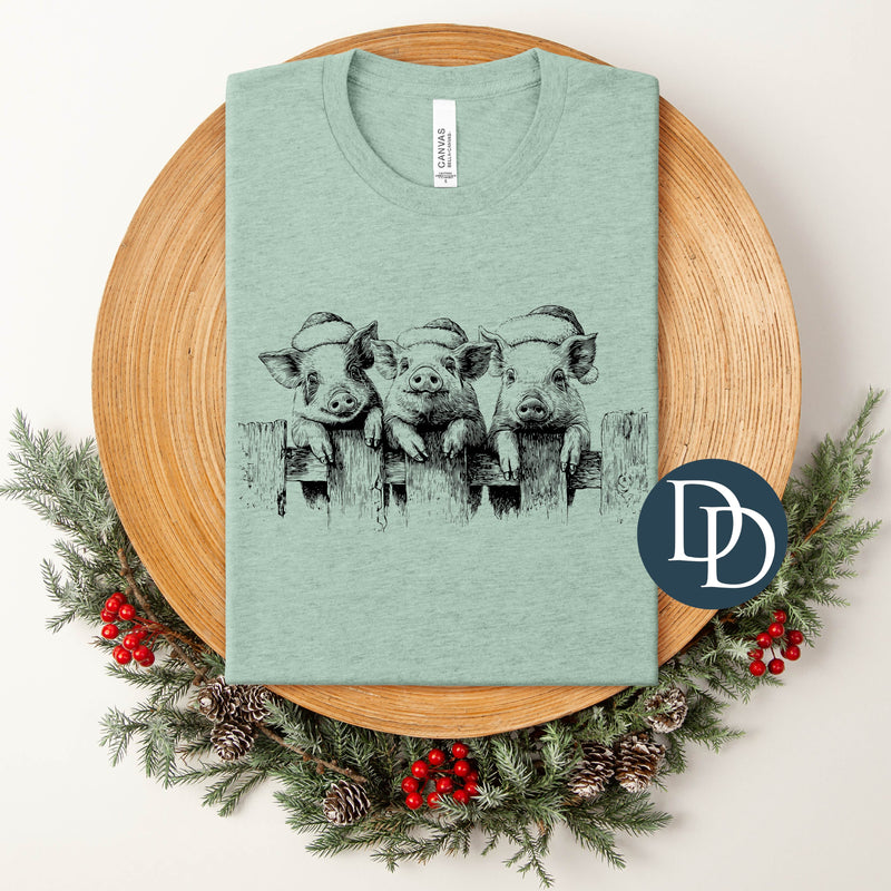 Christmas Pig Trio (Black Ink) *Screen Print Transfer*