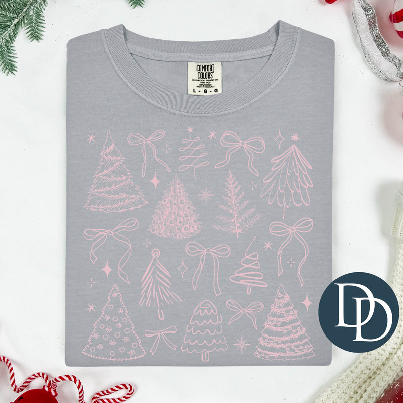 Christmas Tree Bow Collage (Baby Pink Ink) *Screen Print Transfer*