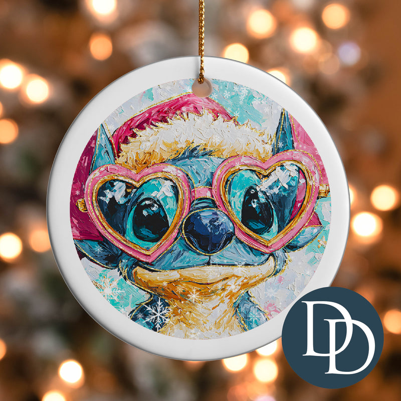 Colorful Blue Alien Christmas *UV DTF Ornament Decal*