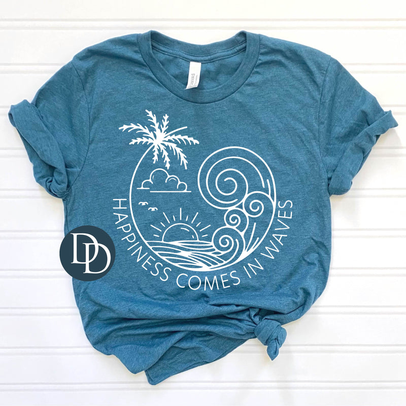 Comes in Waves Circular Palm Waves with Hat Transfer (White Ink) *Screen Print Transfer*