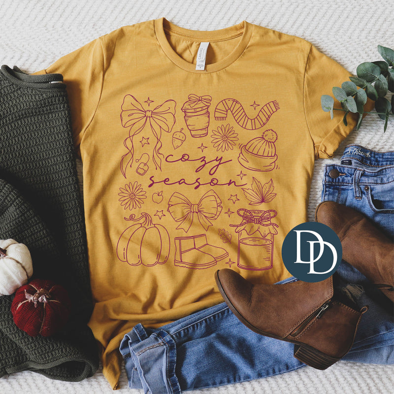 Cozy Season Essentials Doodles (Burgundy Ink) *Screen Print Transfer*