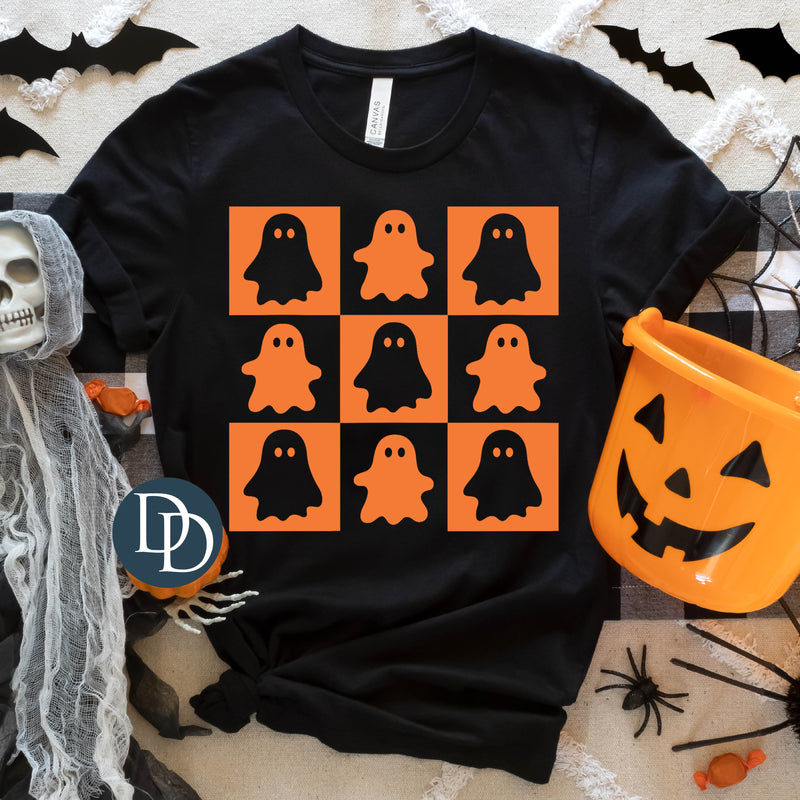 Cute Ghost Checkerboard (Bright Orange Ink) *Screen Print Transfer*