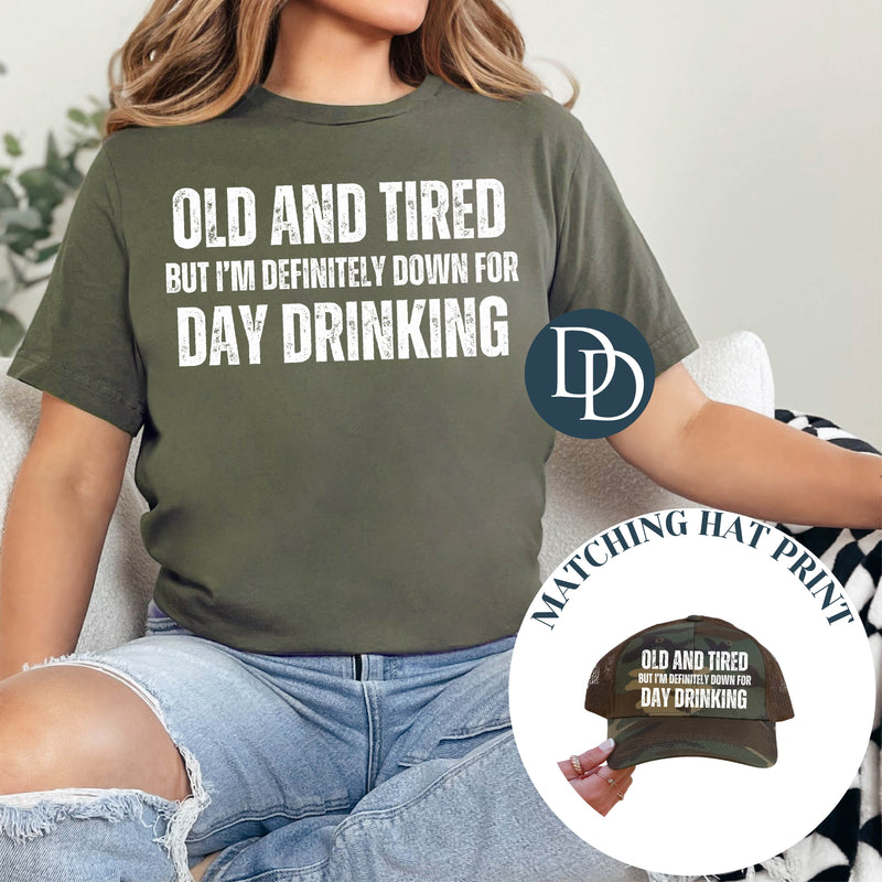 Definitely Down For Day Drinking with Hat Pocket Print (White Ink) - NOT RESTOCKING - *Screen Print Transfer*