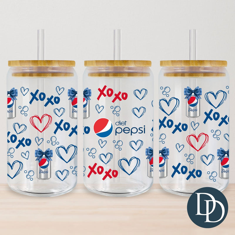 Diet Ppsi XOXO Hearts and Cans *UV DTF Cup Wrap*
