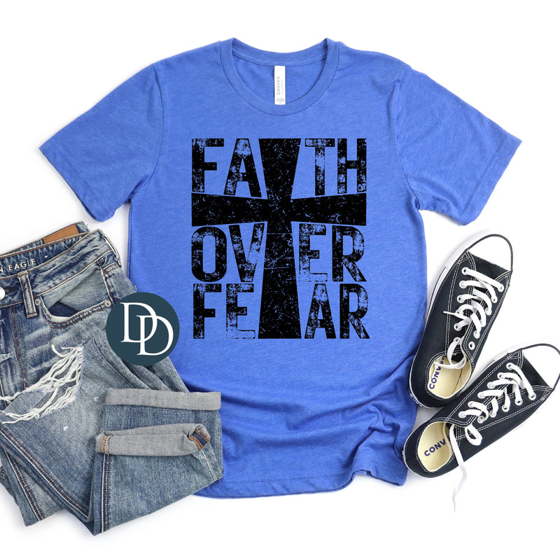 Distressed Faith Over Fear Cross (Black Ink) *Screen Print Transfer*