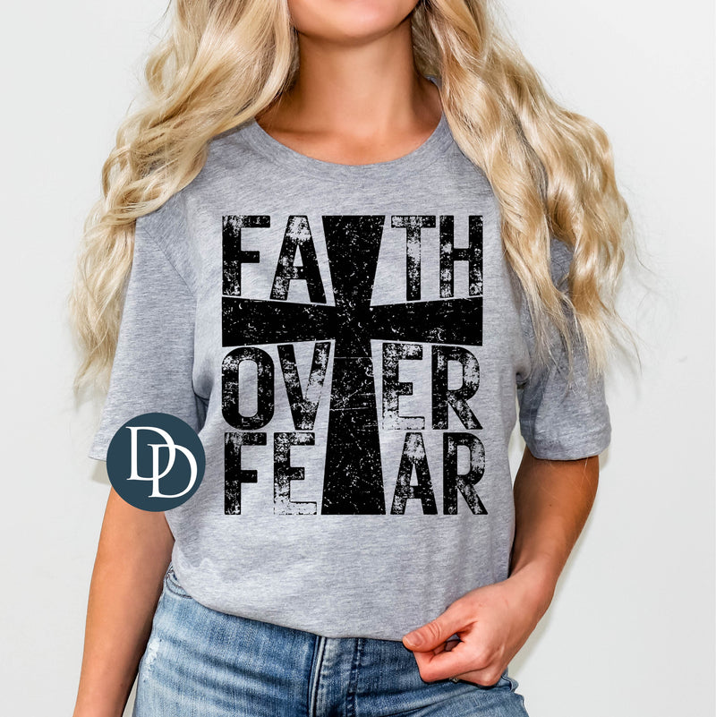 Distressed Faith Over Fear Cross (Black Ink) *Screen Print Transfer*