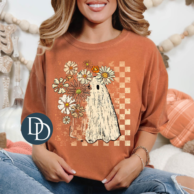 Distressed Floral Boho Peek A Boo Ghost *DTF Transfer*