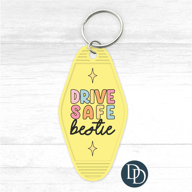 Drive Safe Bestie Motel Keychain UV DTF Decal