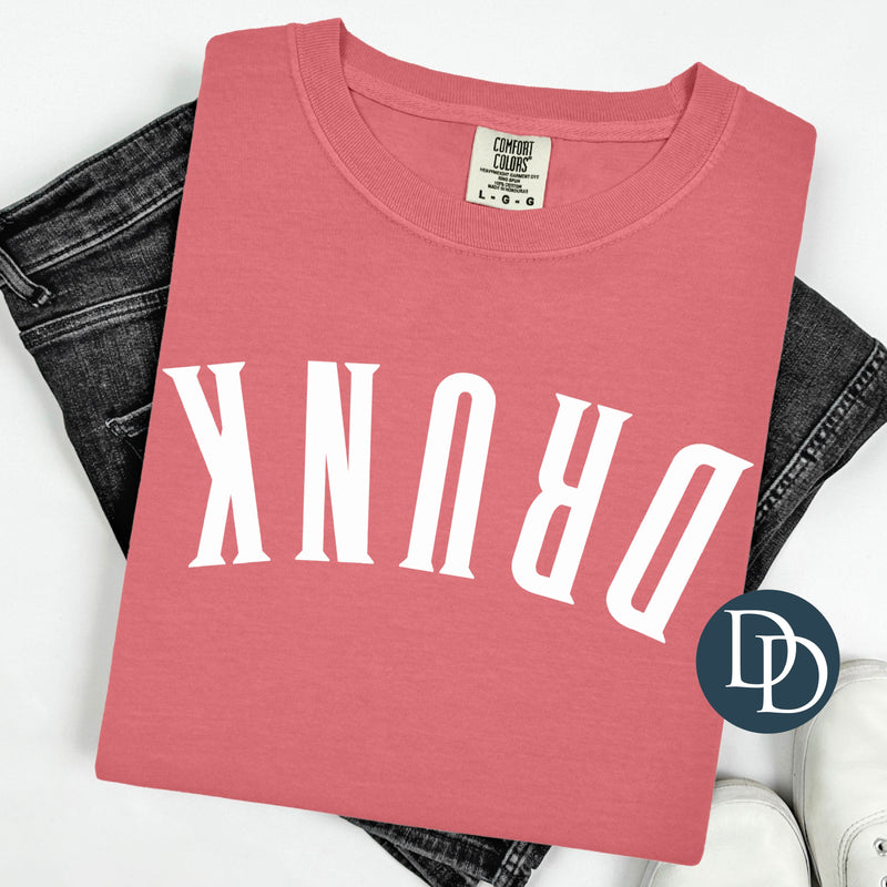 OVERSIZED Drunk Curved Upside Down with Hat Pocket Print (White Ink) *Screen Print Transfer*