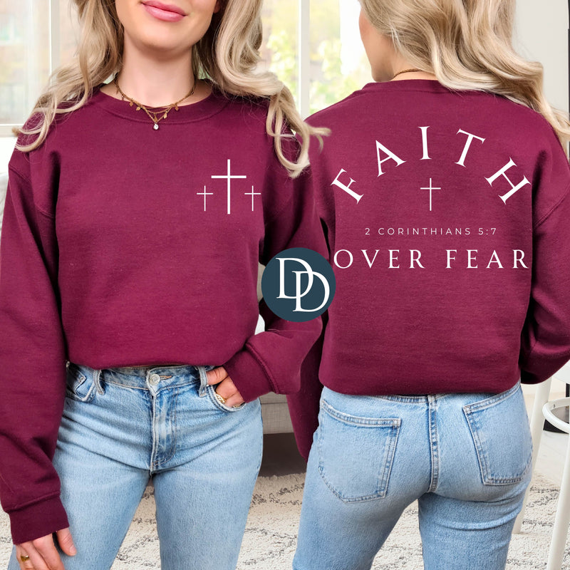 OVERSIZED Faith Over Fear With Pocket Accent (White Ink) *Screen Print Transfer*