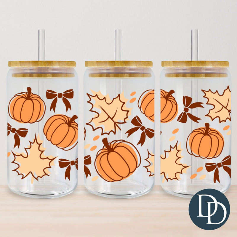 Fall Pumpkin Leaves And Bows *UV DTF Cup Wrap*