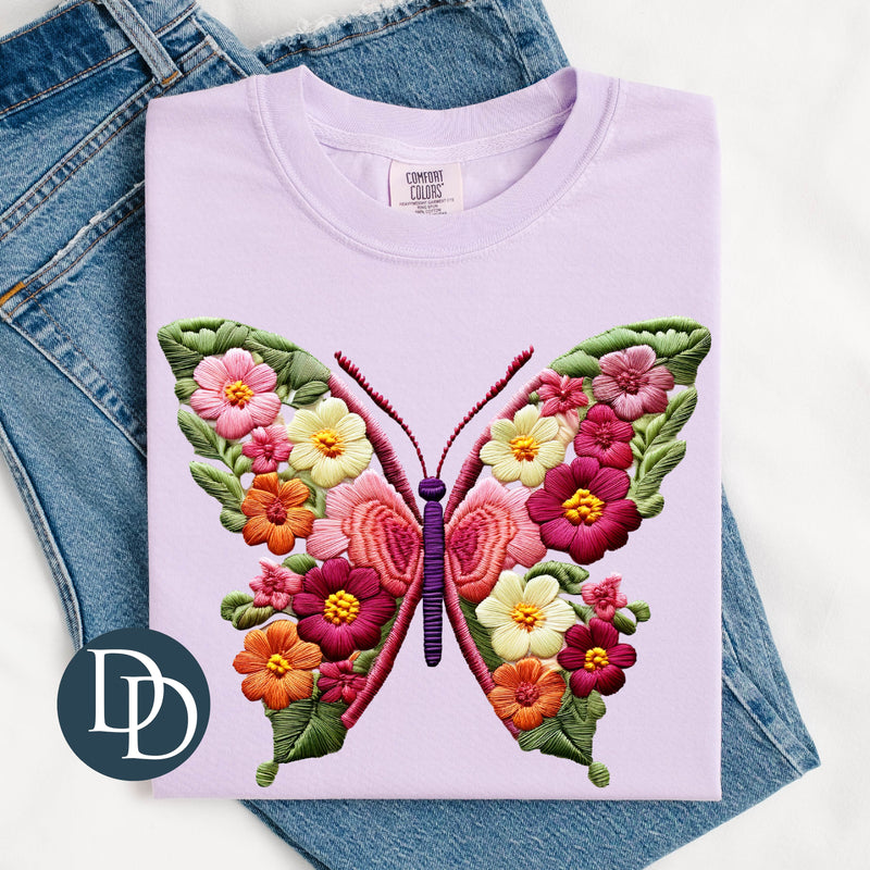 Faux Embroidery Butterfly Floral Multi Color *DTF Transfer*