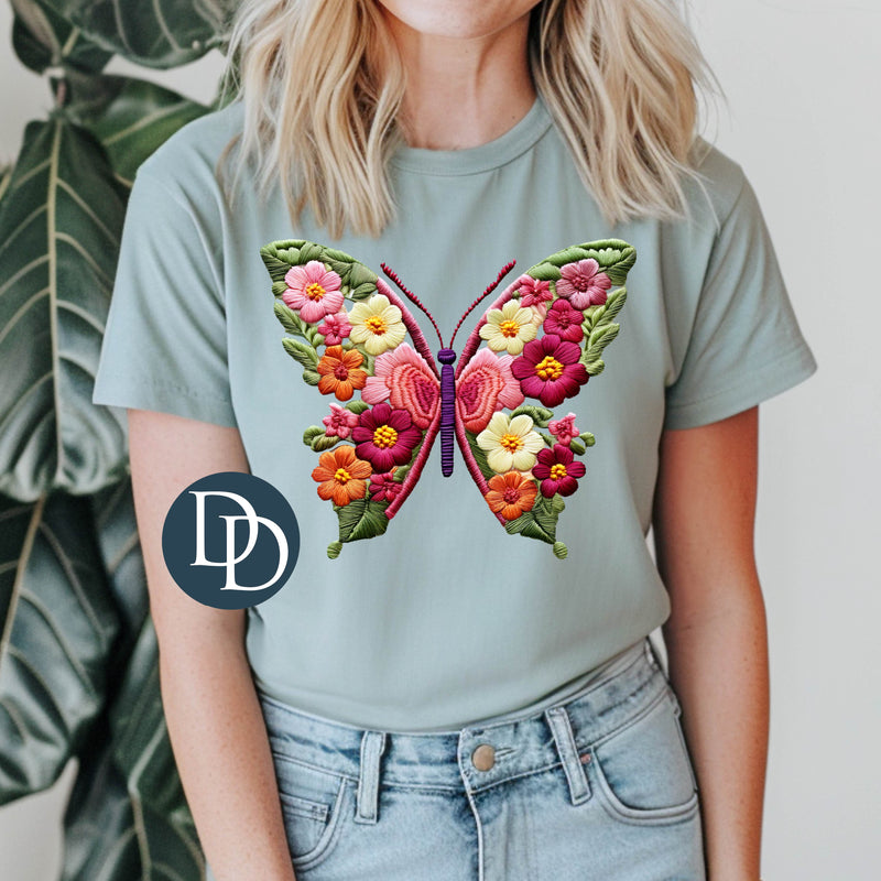 Faux Embroidery Butterfly Floral Multi Color *DTF Transfer*